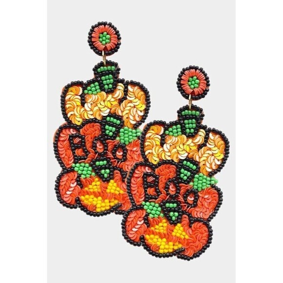 Felt Back BOO Sequin Seed Beaded Earrings - Picture 1 of 1